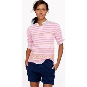 Jcrew Short sleeve Embroidered Striped Tee Neon Size S